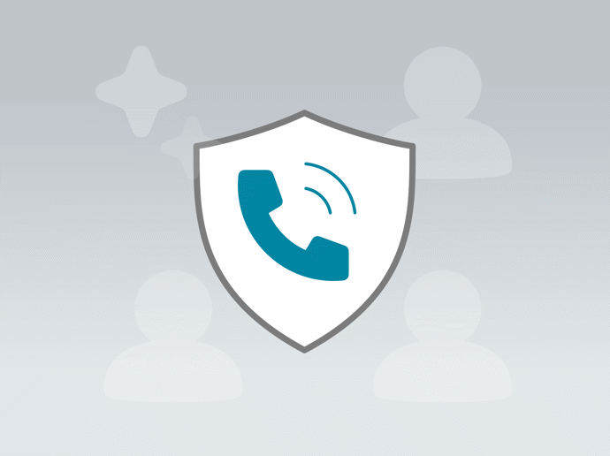 Sköld med blå telefonikon – symbol för telefoni, växellösningar och kommunikation