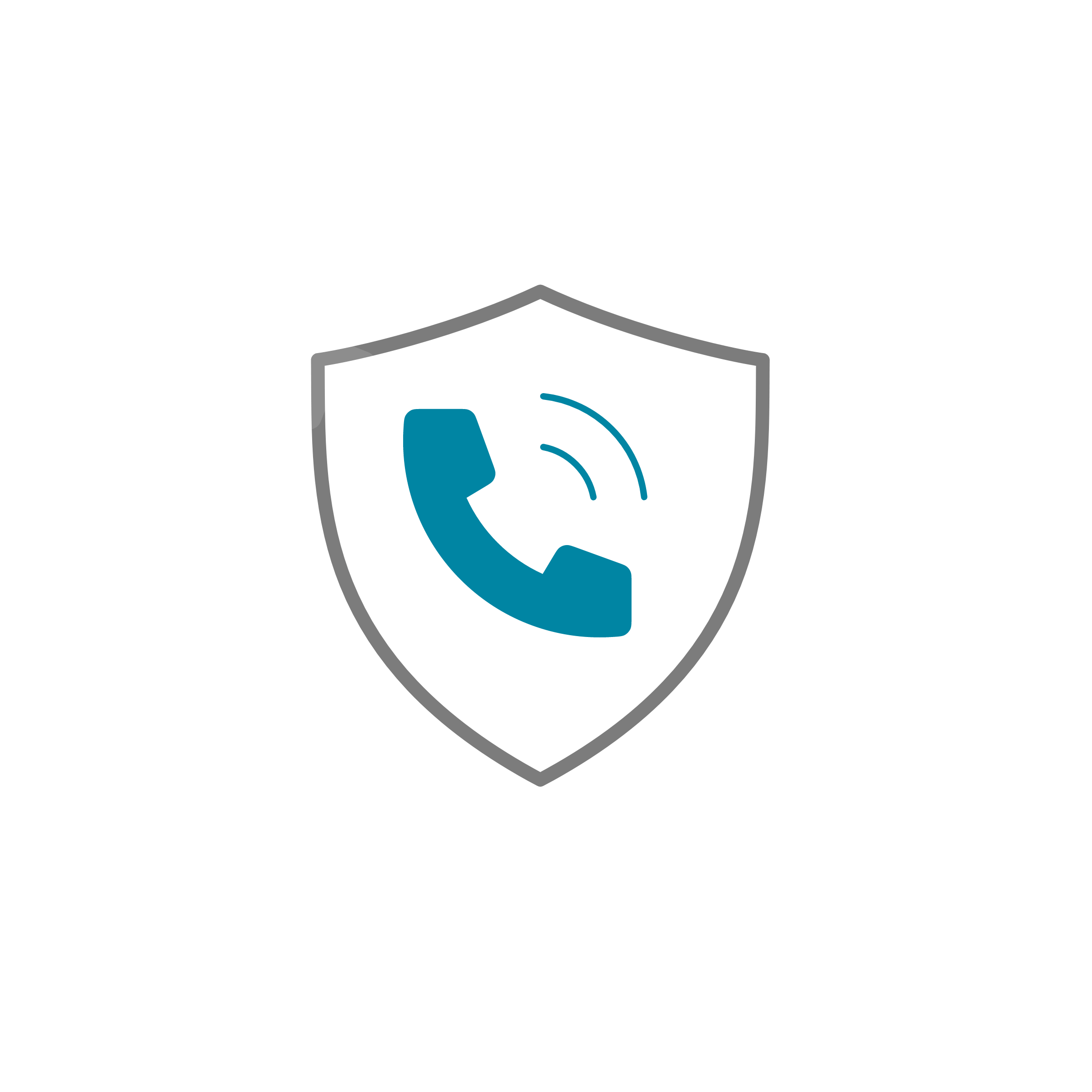 Sköld med blå telefonikon – symbol för telefoni, växellösningar och kommunikation