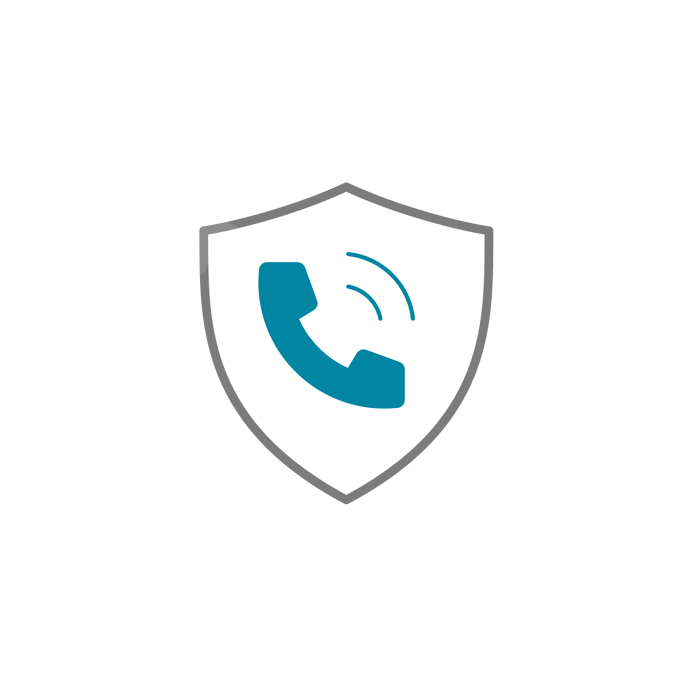 Sköld med blå telefonikon – symbol för telefoni, växellösningar och kommunikation
