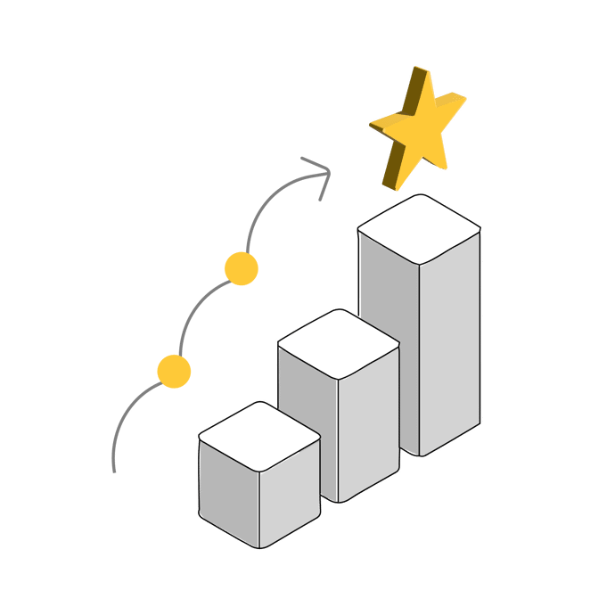 Illustration med tre trappsteg och en stjärna som symboliserar utveckling och lärande.